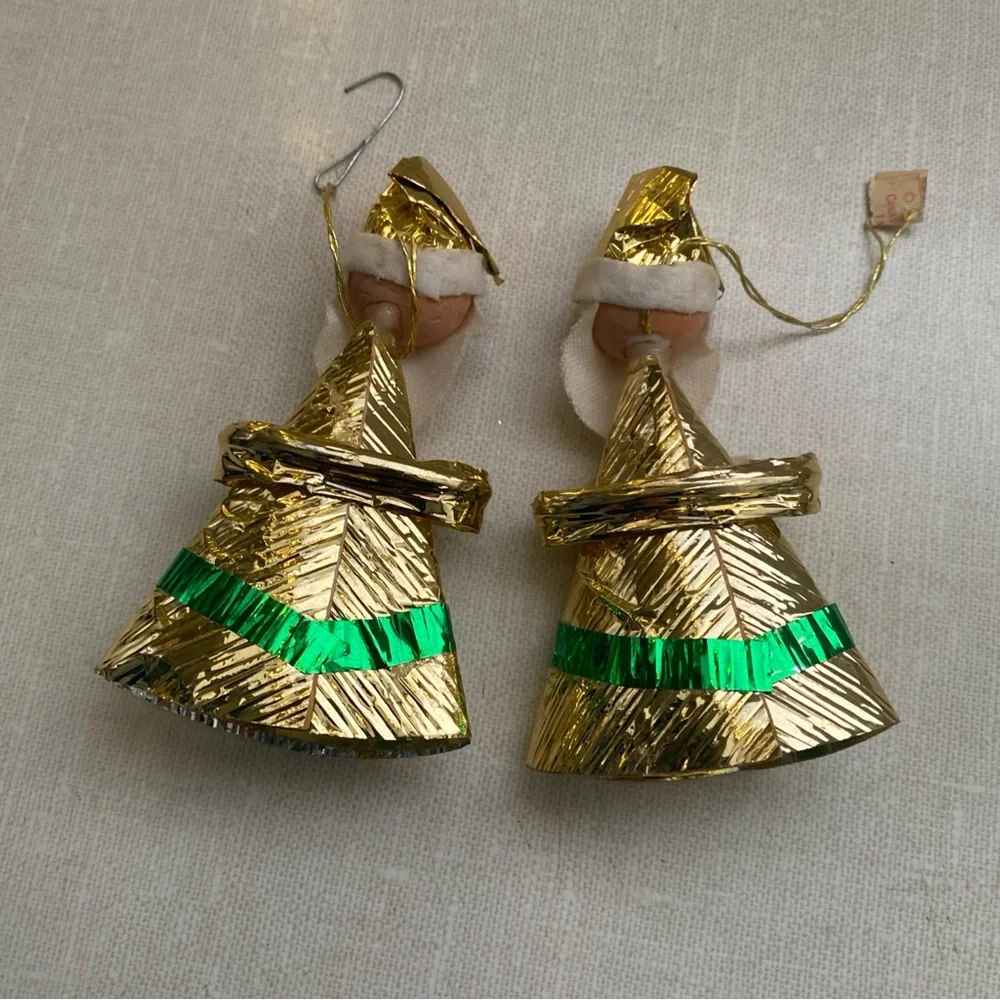 Vintage Japan 69’ Foil Santa Claus‎ Christmas Ornaments Set Of 2